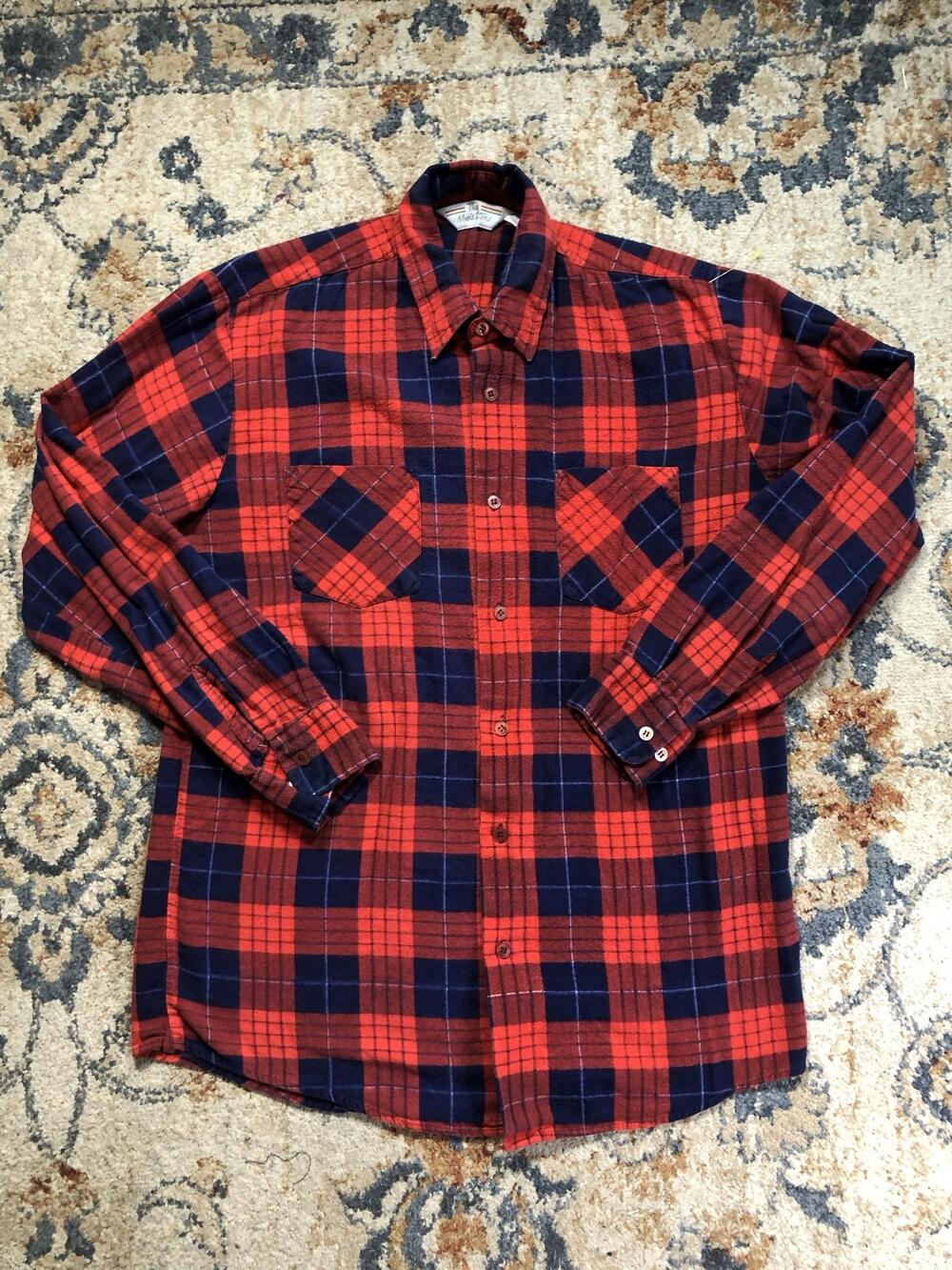 The Men's Store Shirt Mens MT Red Plaid Flannel Long Sleeve Button Up Casual